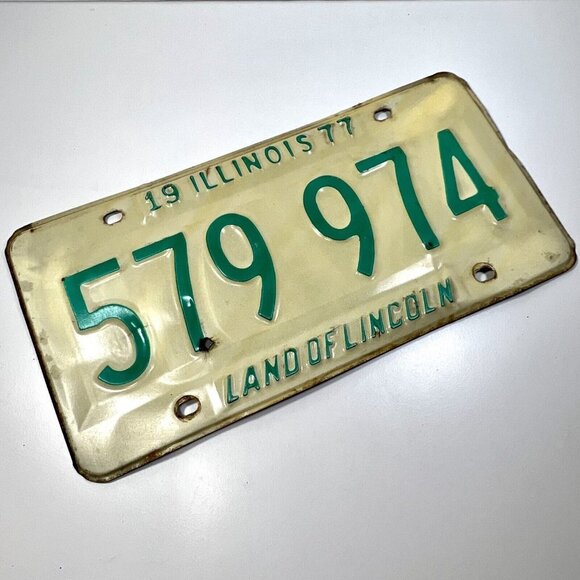 Vintage 1977 Illinois Automobile License Plate 579 974 - Cream‎ Green - Picture 7 of 7